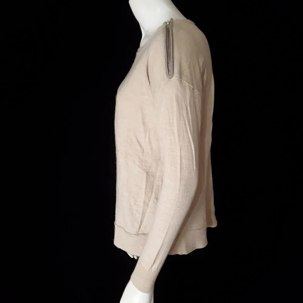 J. Crew Tan Merino Wool Sweater with Zippered Shoulders (S)